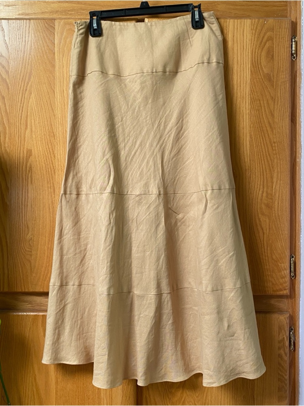 NY Collection Neutral Minimalist Tan Sand Linen Rayon Wrap Midi Skirt S - Picture 4 of 8